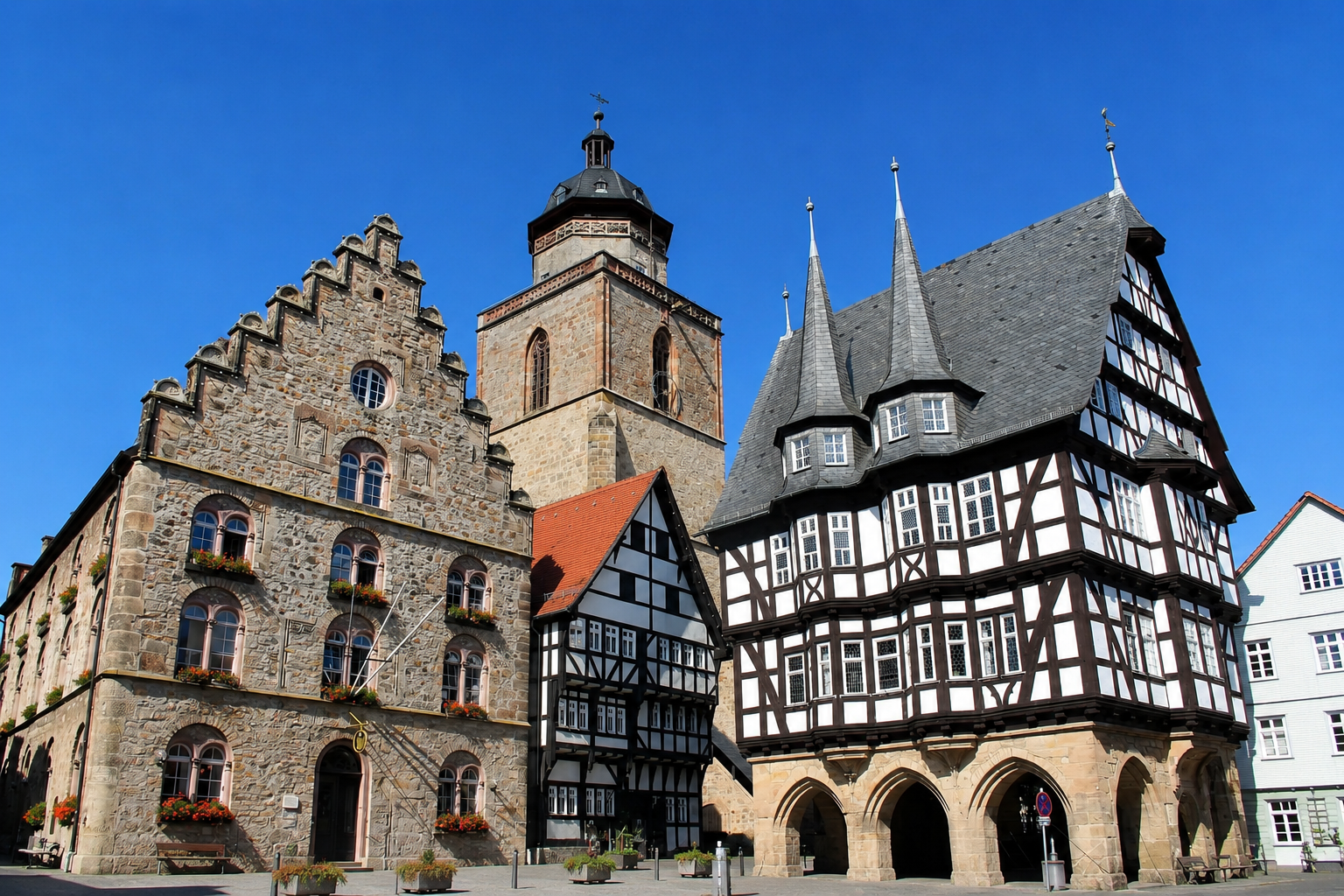 Historischer Marktplatz in Alsfeld mit Fachwerkhäusern